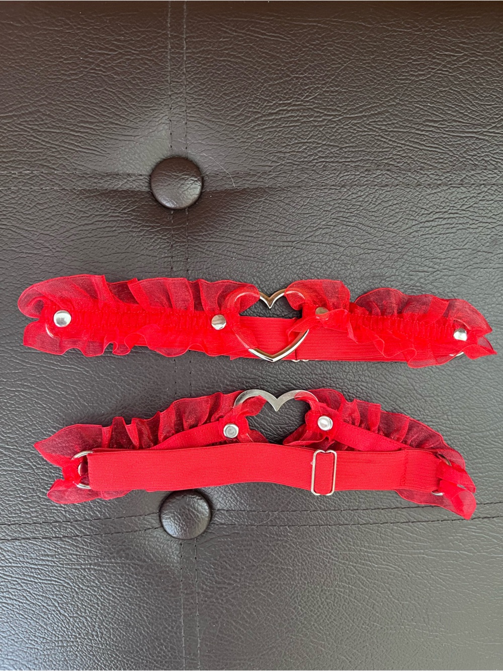 Red Heart Accent Ruffle Garter Set - Women Intimates